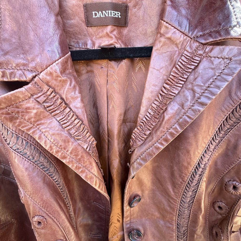 Danier Tan Leather Jacket With Button Detailing - image 1